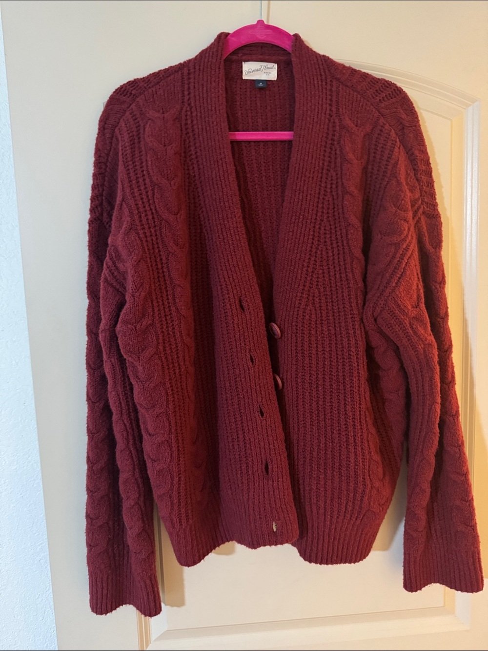 Universal Thread Cable Knit Button-Front Cardigan - Wine Red